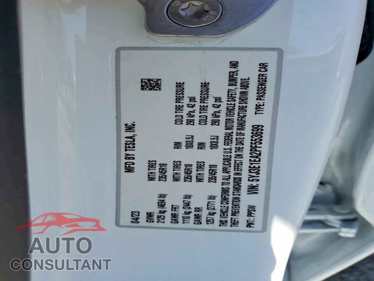 TESLA MODEL 3 2023 - 5YJ3E1EA2PF553699