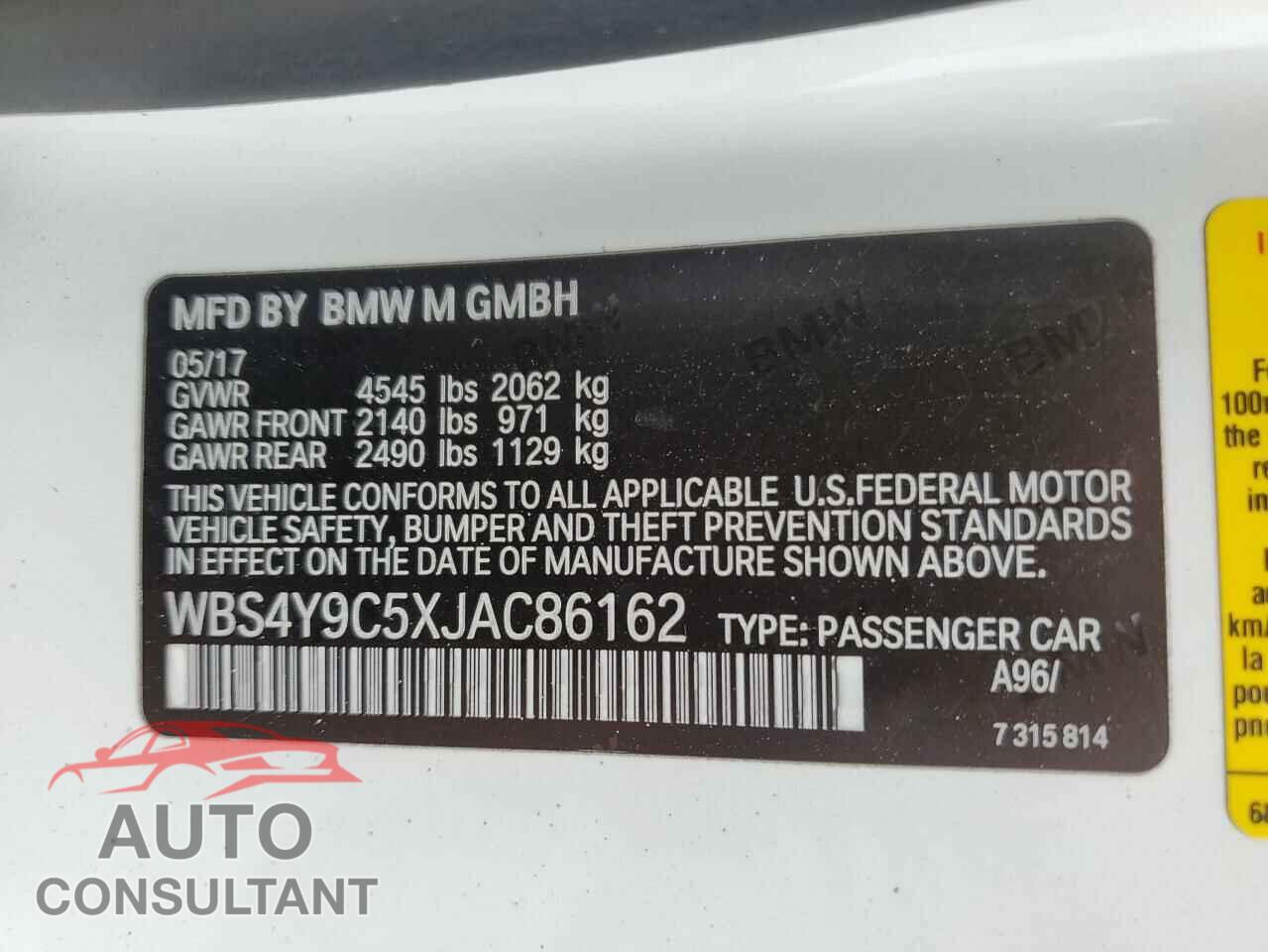 BMW M4 2018 - WBS4Y9C5XJAC86162