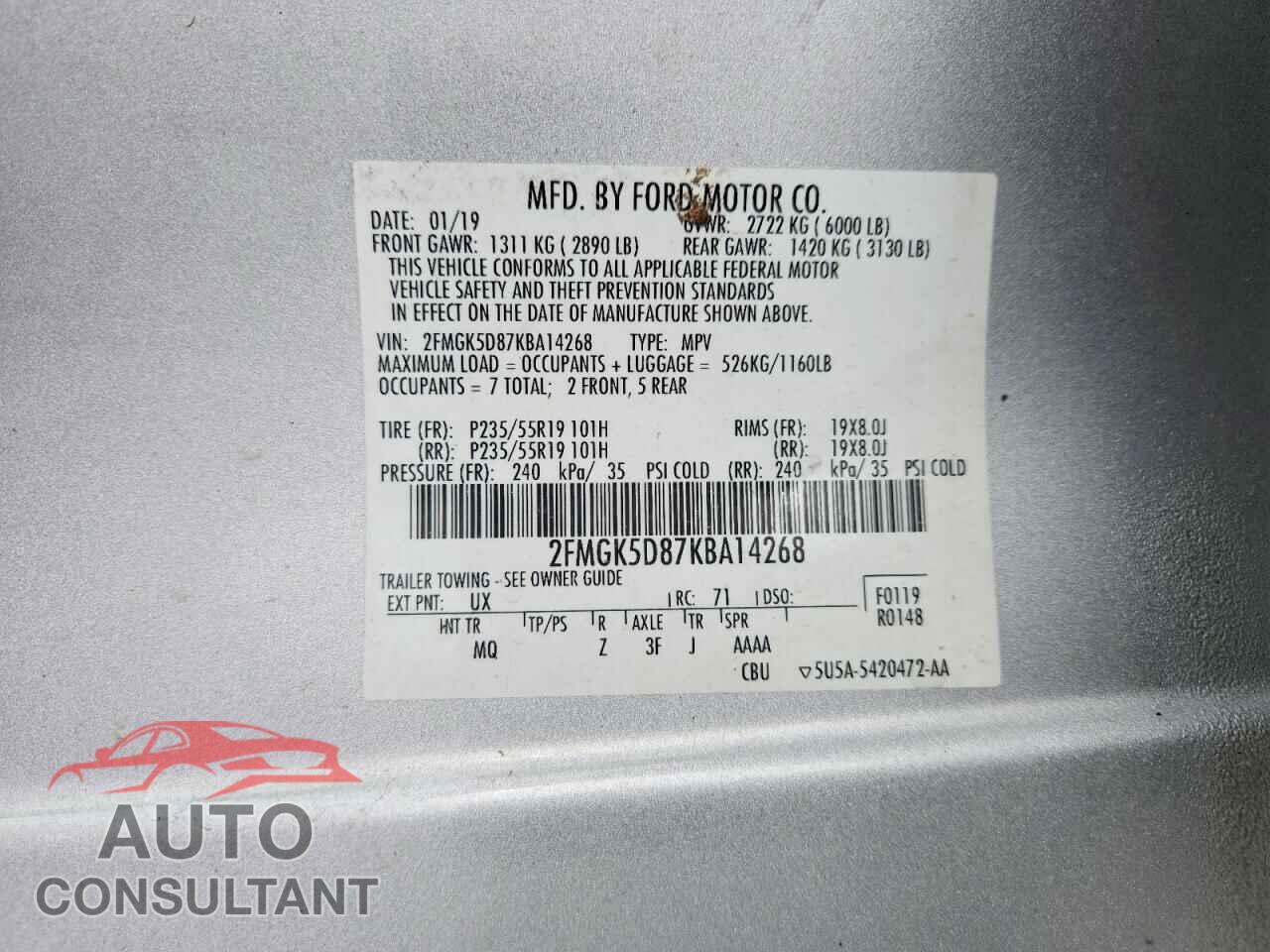 FORD FLEX 2019 - 2FMGK5D87KBA14268