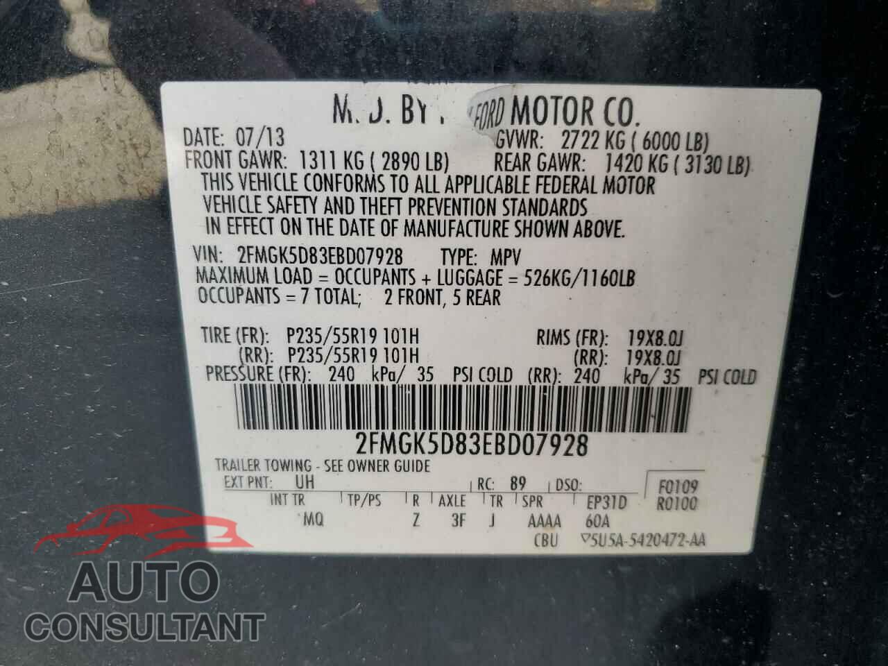 FORD FLEX 2014 - 2FMGK5D83EBD07928