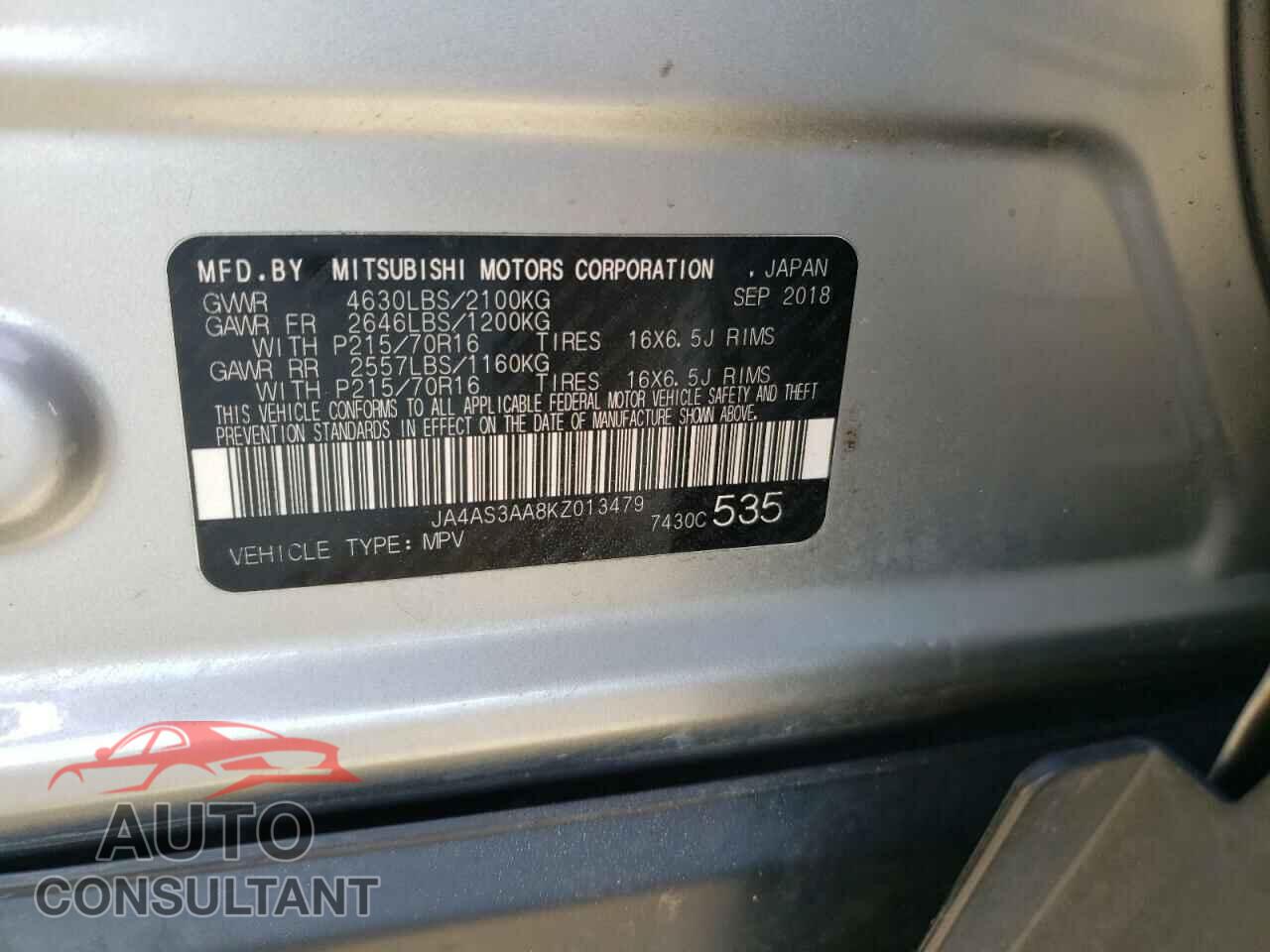 MITSUBISHI ECLIPSE 2019 - JA4AS3AA8KZ013479