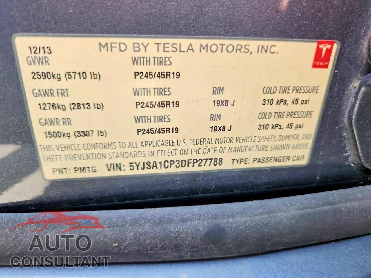 TESLA MODEL S 2013 - 5YJSA1CP3DFP27788