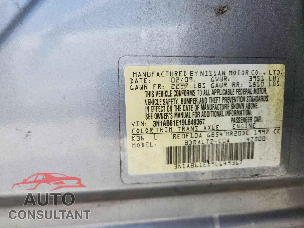 NISSAN SENTRA 2009 - 3N1AB61E19L649367
