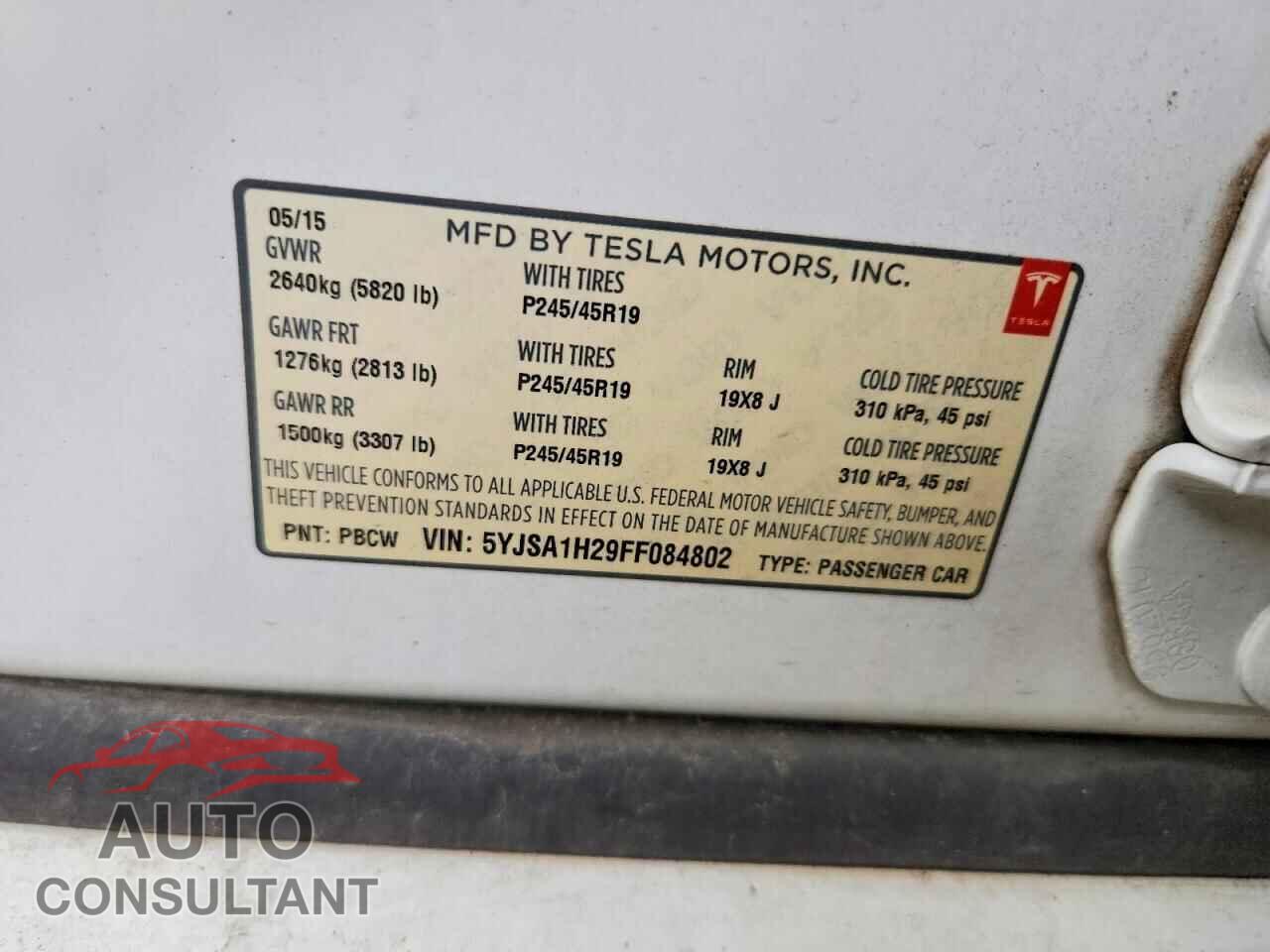 TESLA MODEL S 2015 - 5YJSA1H29FF084802