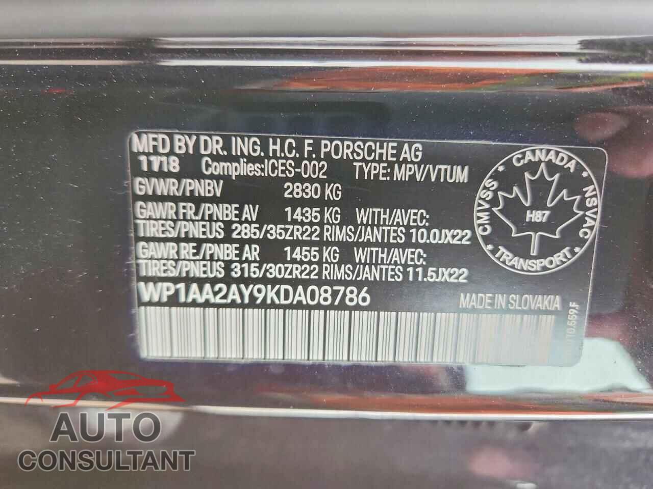 PORSCHE CAYENNE 2019 - WP1AA2AY9KDA08786