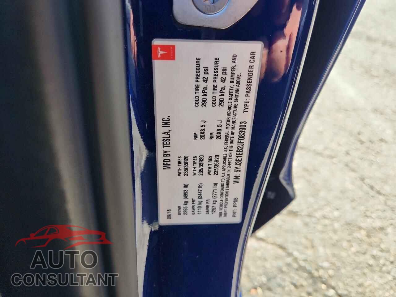 TESLA MODEL 3 2018 - 5YJ3E1EB2JF083903