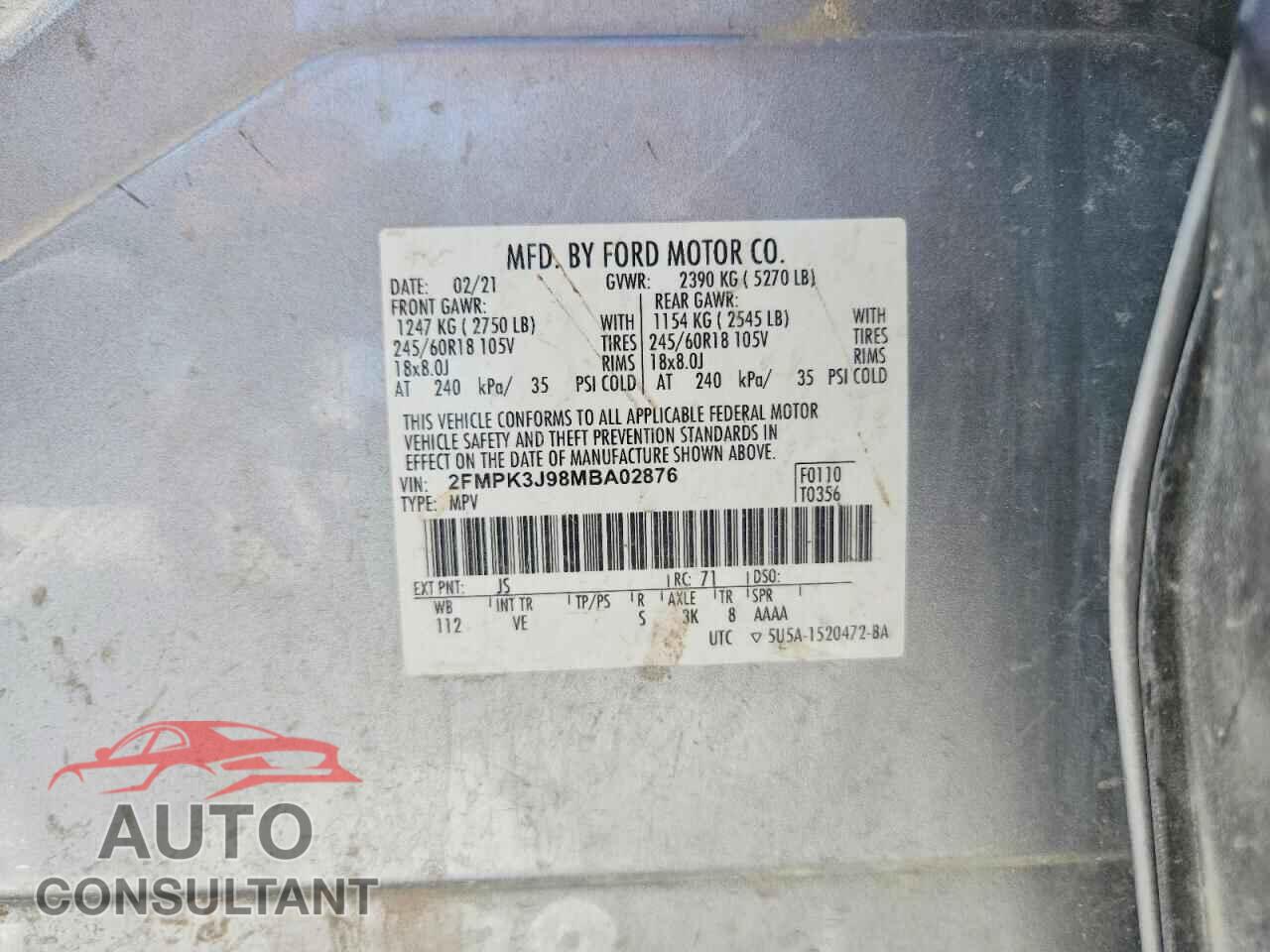 FORD EDGE 2021 - 2FMPK3J98MBA02876