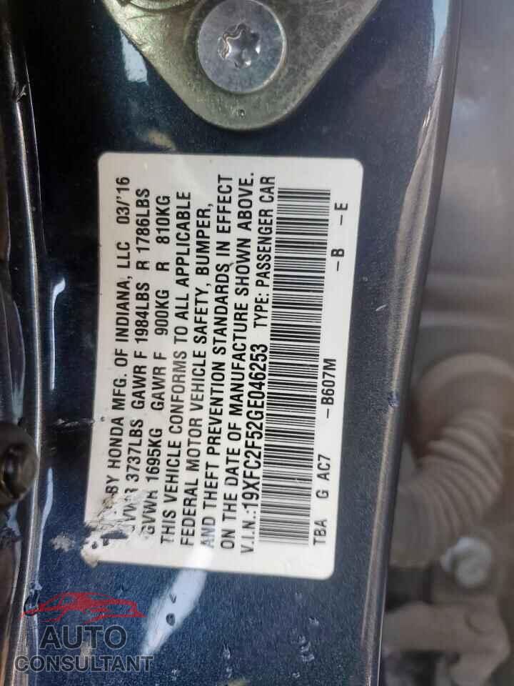 HONDA CIVIC 2016 - 19XFC2F52GE046253
