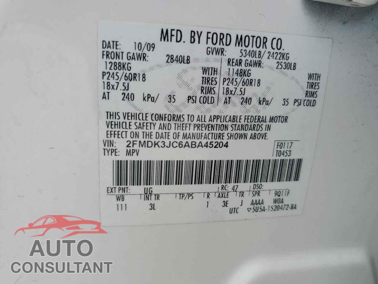 FORD EDGE 2010 - 2FMDK3JC6ABA45204