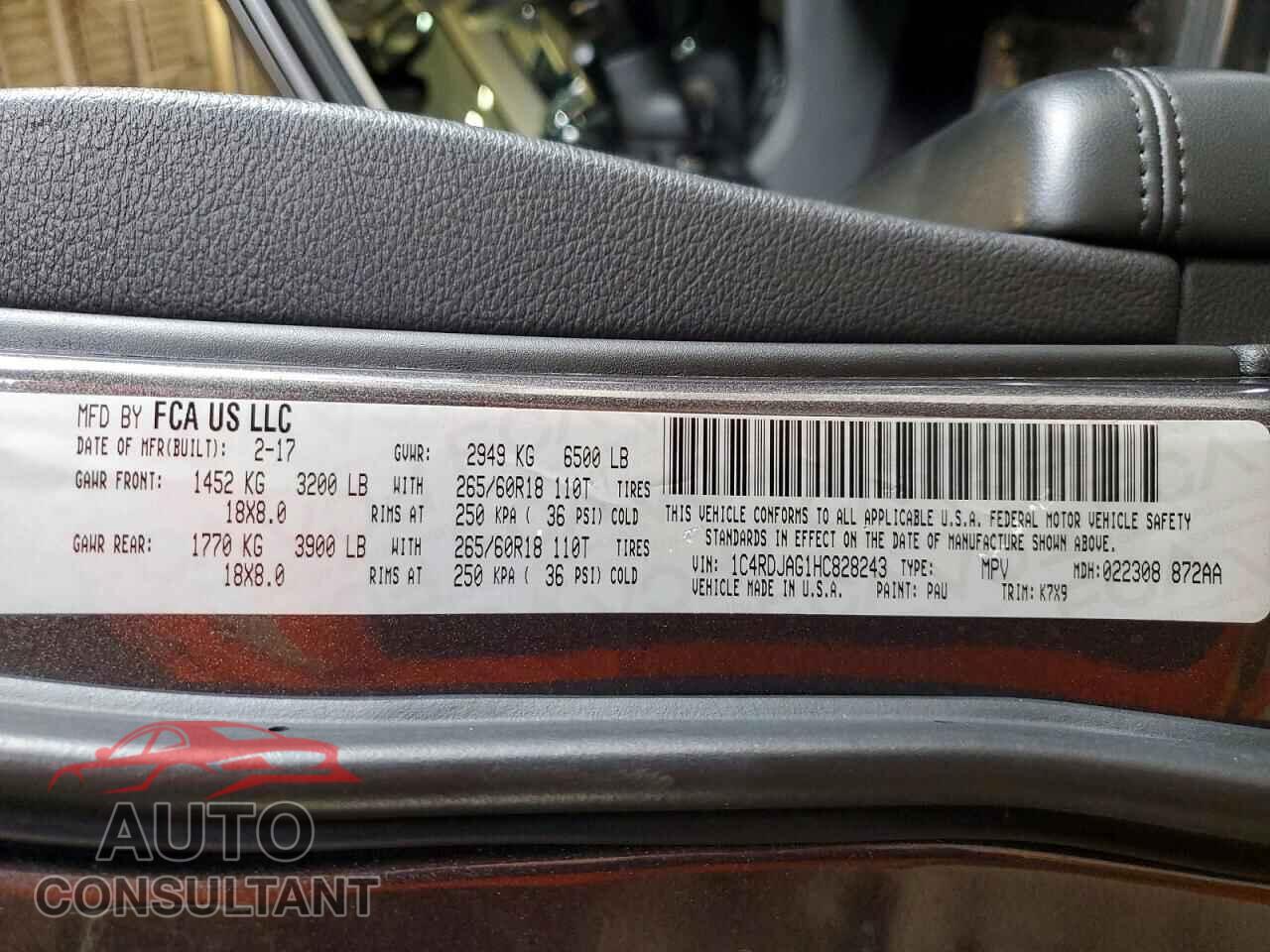 DODGE DURANGO 2017 - 1C4RDJAG1HC828243