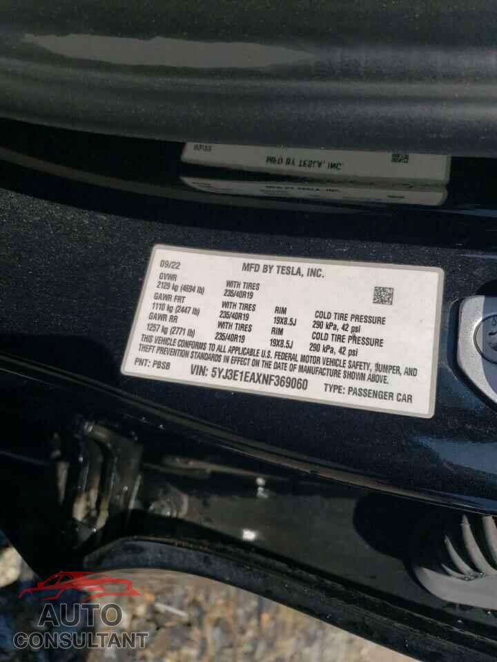 TESLA MODEL 3 2022 - 5YJ3E1EAXNF369060