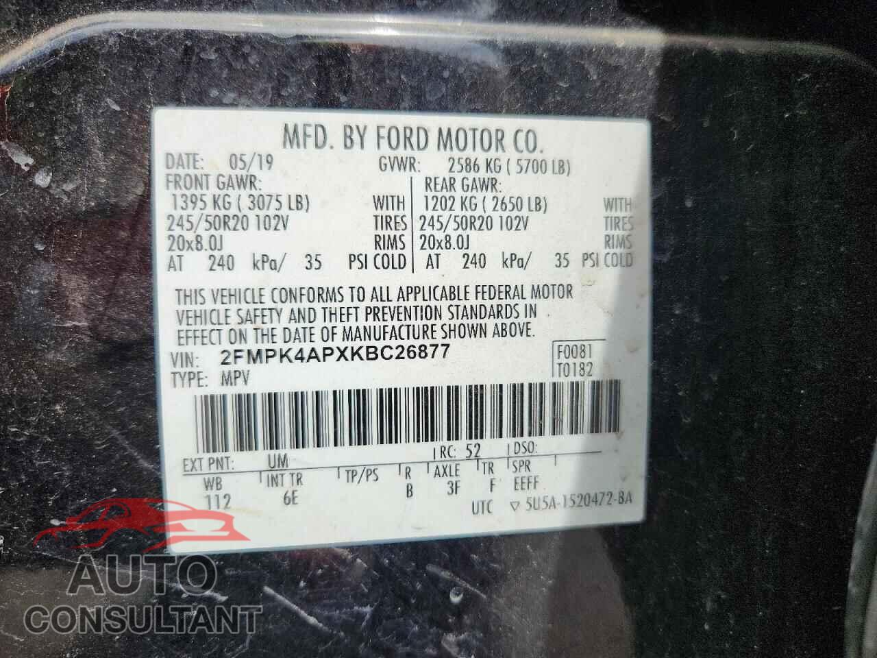 FORD EDGE 2019 - 2FMPK4APXKBC26877