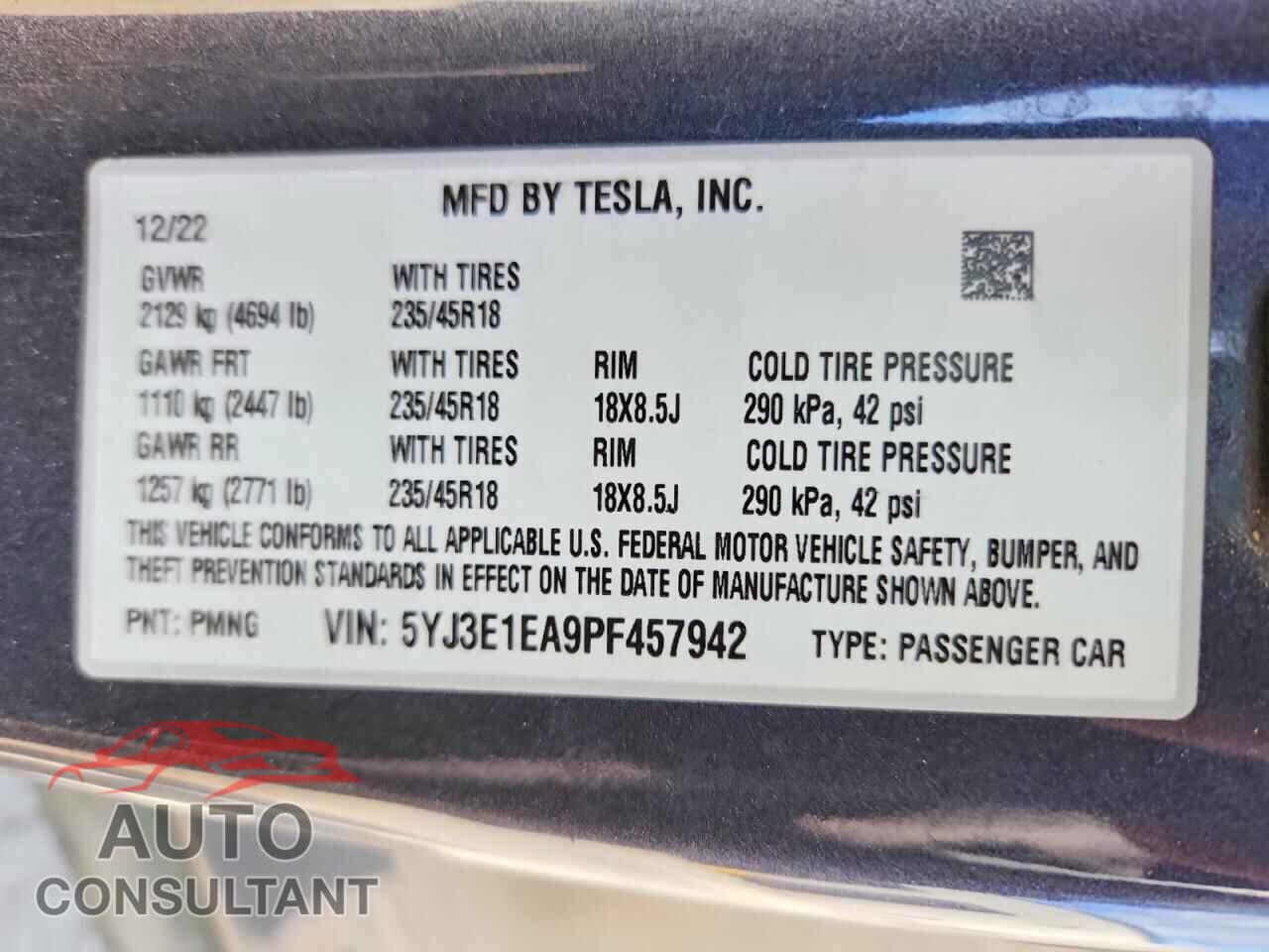 TESLA MODEL 3 2023 - 5YJ3E1EA9PF457942