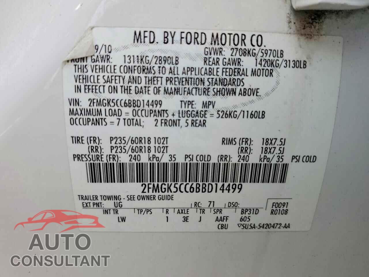 FORD FLEX 2011 - 2FMGK5CC6BBD14499