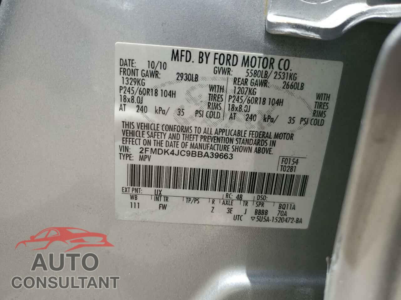 FORD EDGE 2011 - 2FMDK4JC9BBA39663