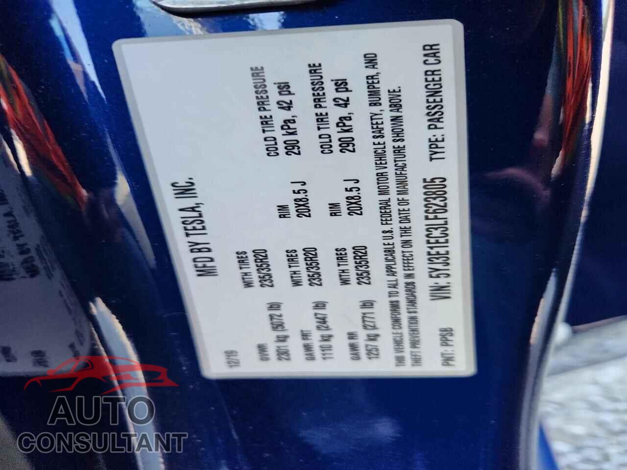 TESLA MODEL 3 2020 - 5YJ3E1EC3LF623805