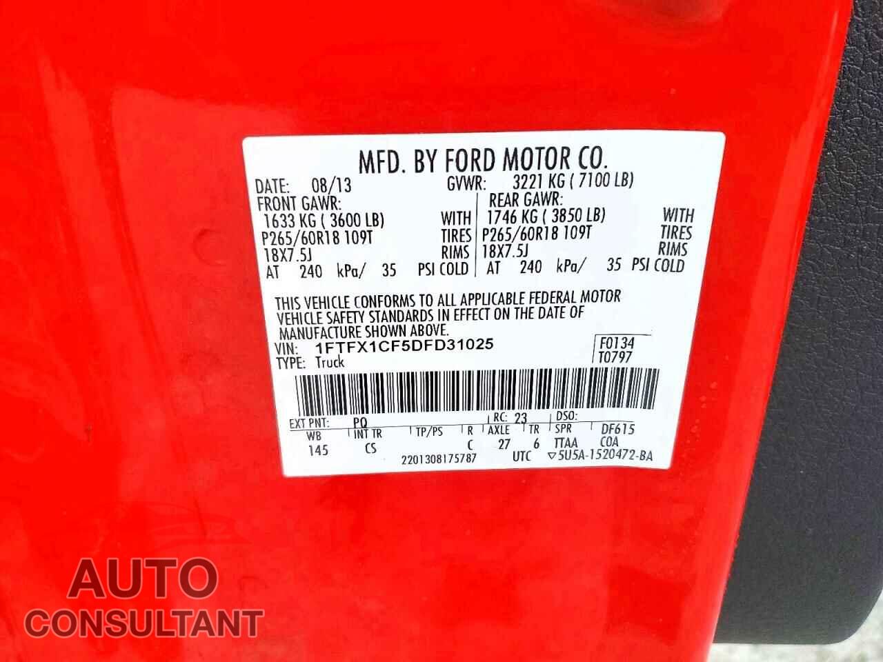 FORD F150 2013 - 1FTFX1CF5DFD31025