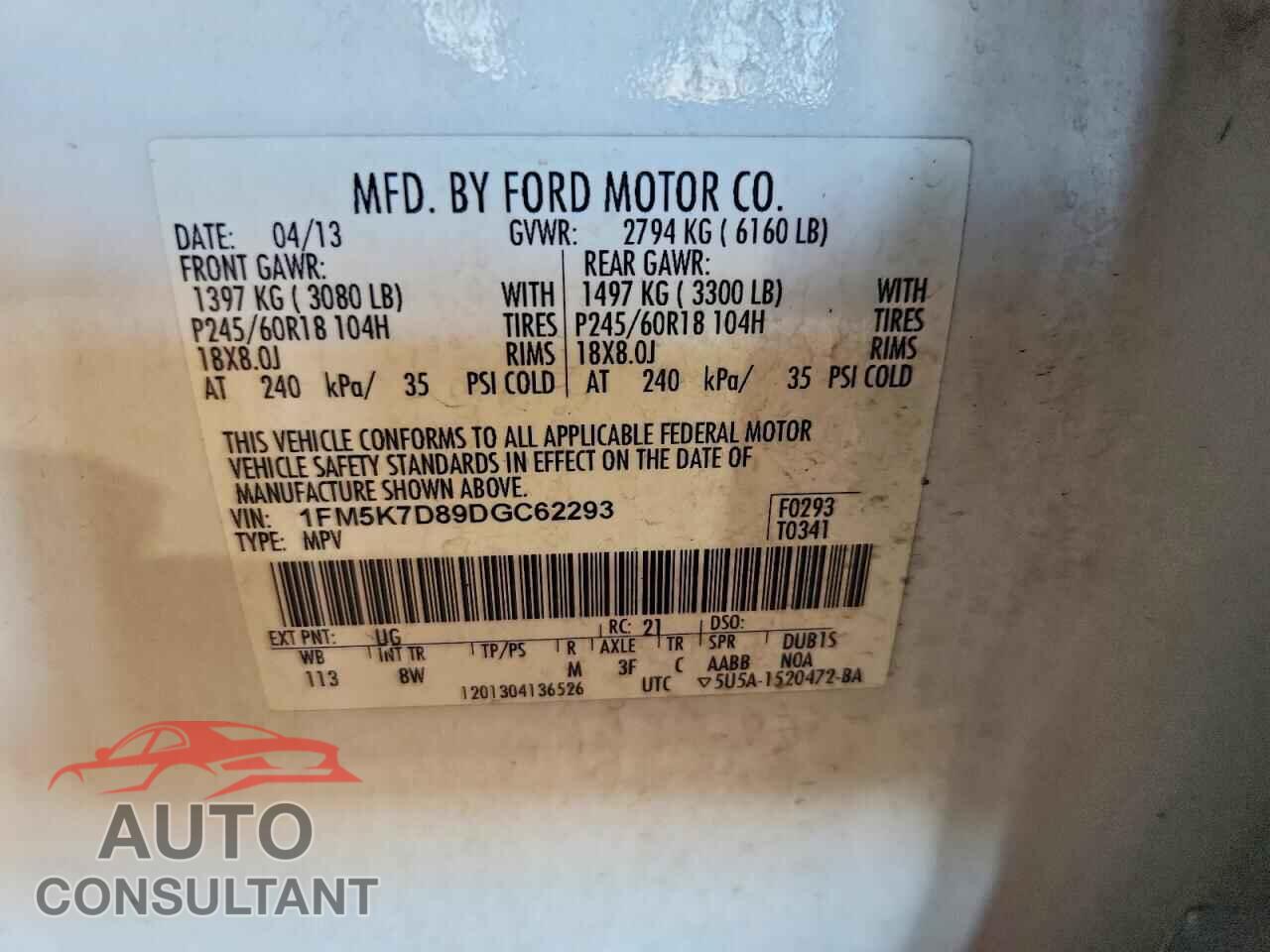 FORD EXPLORER 2013 - 1FM5K7D89DGC62293