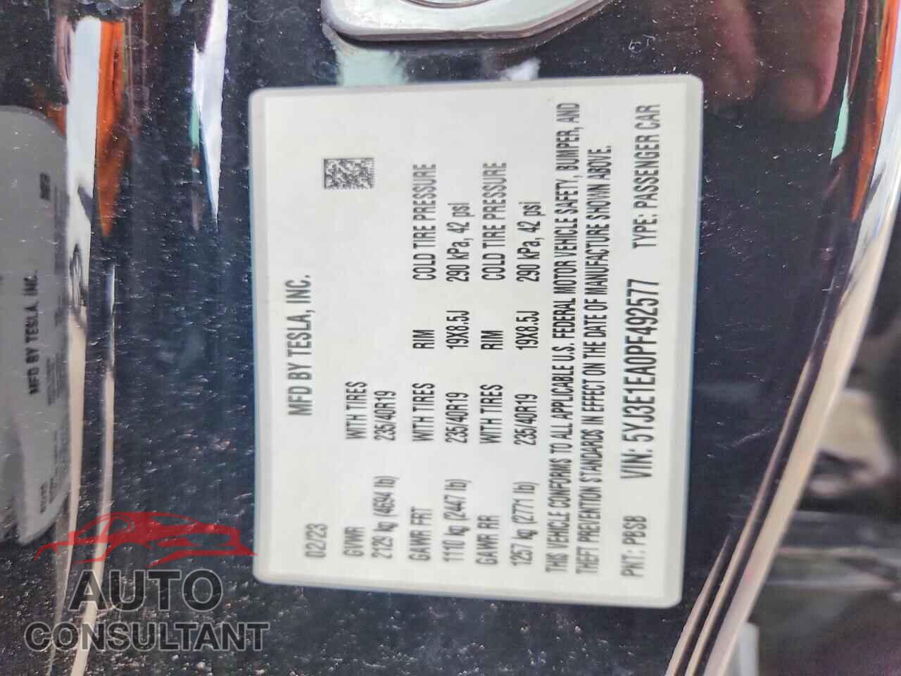 TESLA MODEL 3 2023 - 5YJ3E1EA0PF492577