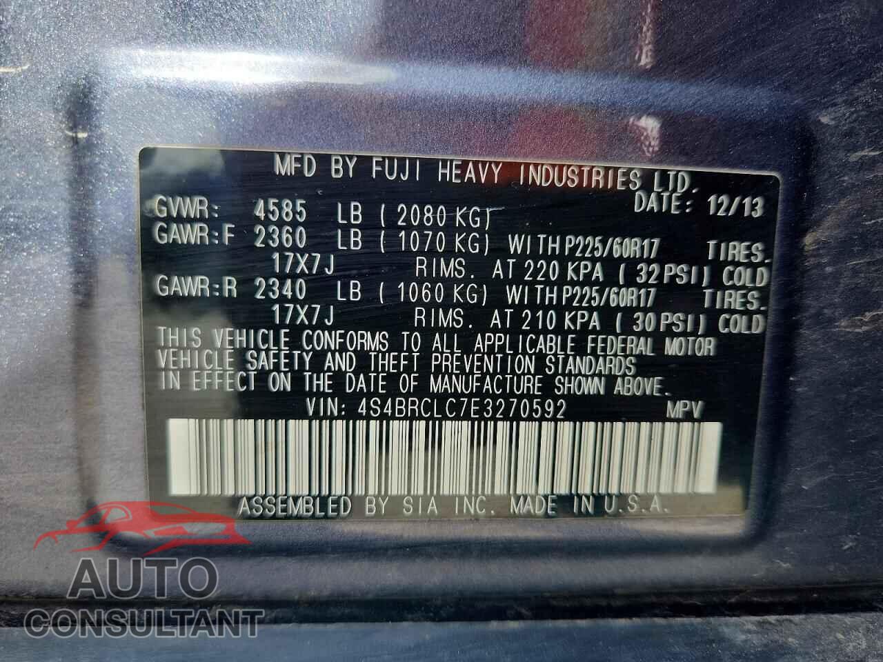 SUBARU OUTBACK 2014 - 4S4BRCLC7E3270592