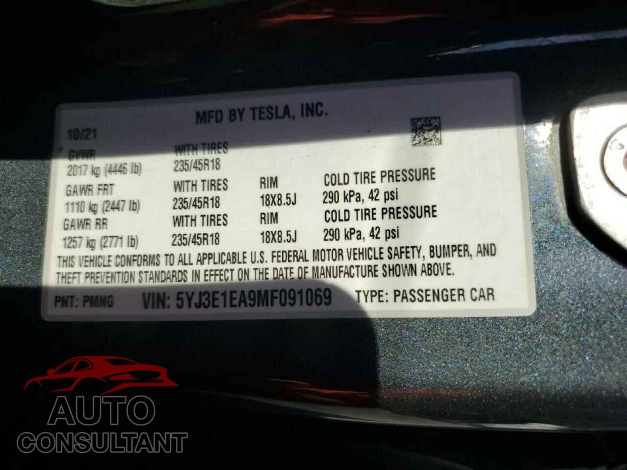 TESLA MODEL 3 2021 - 5YJ3E1EA9MF091069