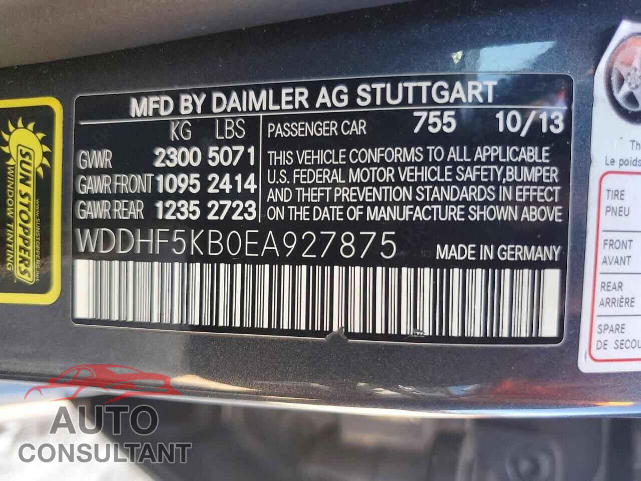 MERCEDES-BENZ E-CLASS 2014 - WDDHF5KB0EA927875
