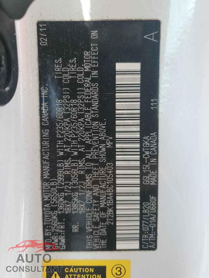 LEXUS RX350 2011 - 2T2BK1BA4BC105403