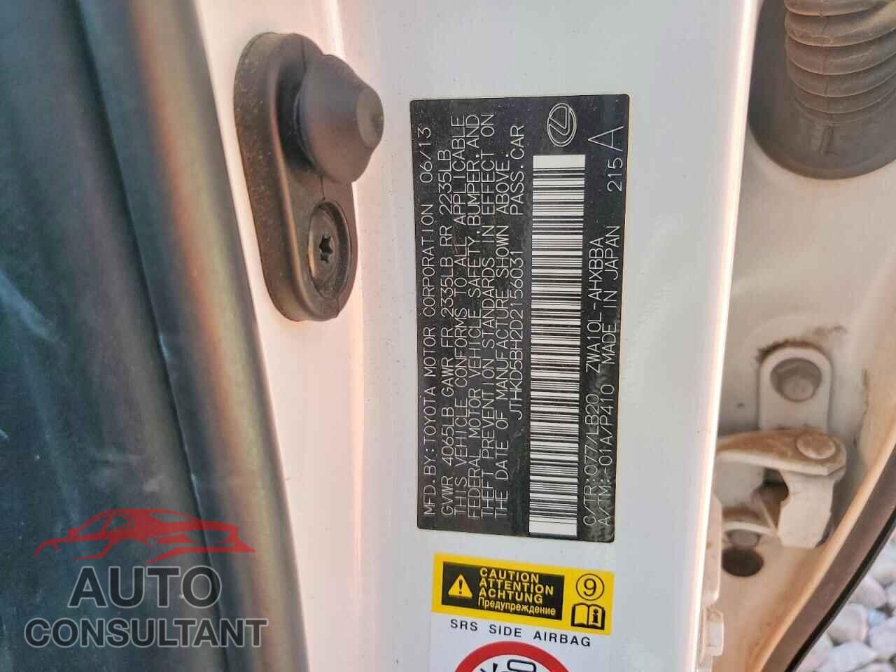 LEXUS CT 200 2013 - JTHKD5BH2D2156031