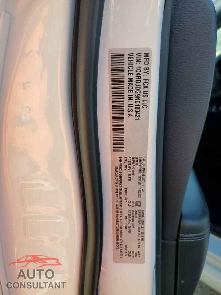 DODGE DURANGO 2022 - 1C4RDJDG9NC100421