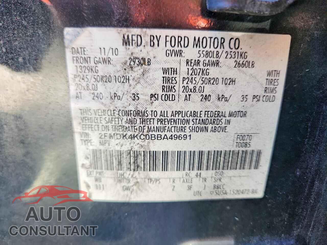 FORD EDGE 2011 - 2FMDK4KC0BBA49691