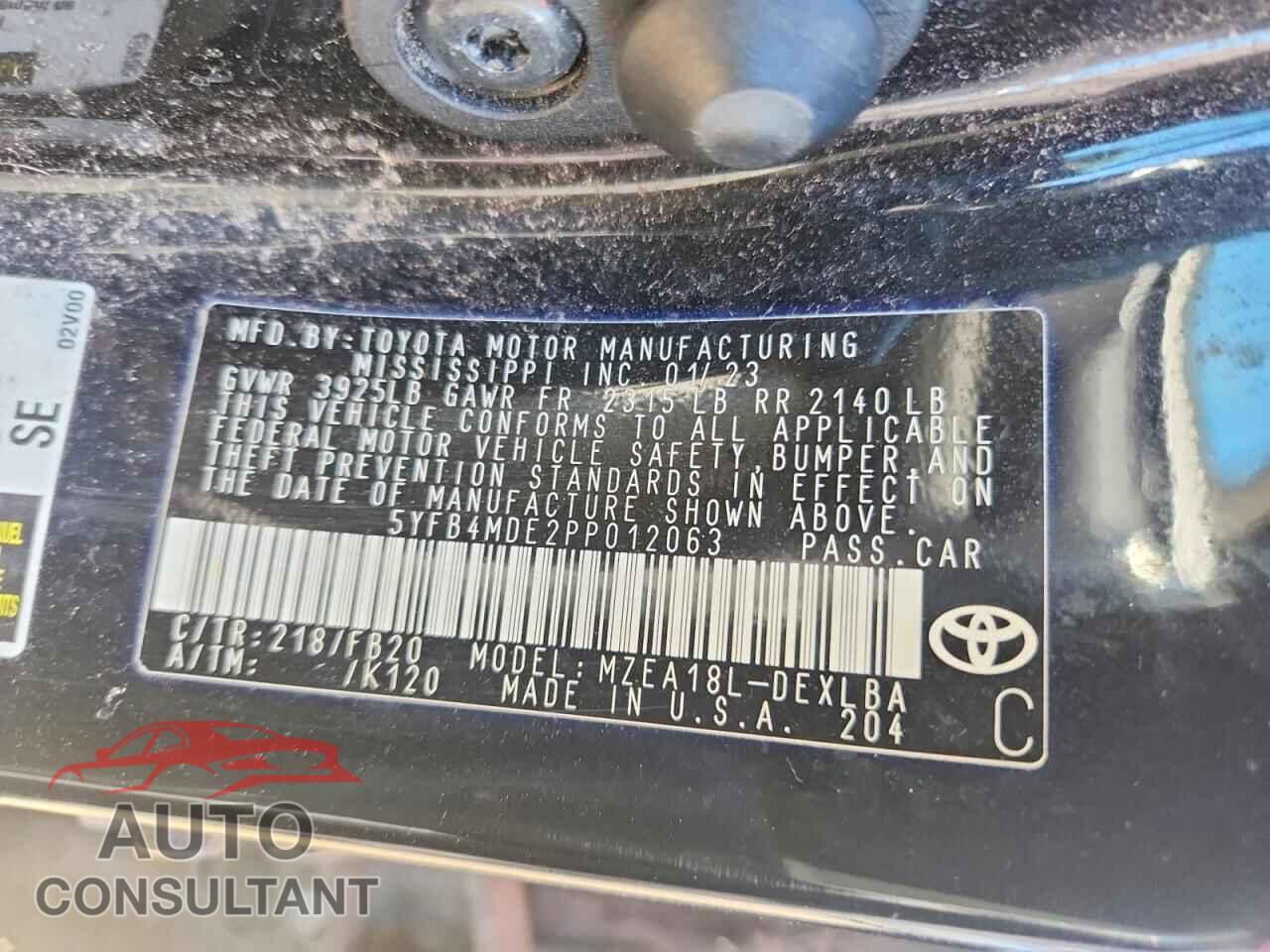 TOYOTA COROLLA 2023 - 5YFB4MDE2PP012063