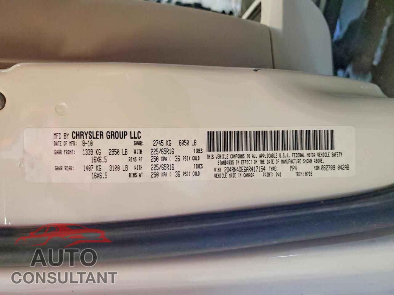 DODGE CARAVAN 2010 - 2D4RN4DE6AR417154