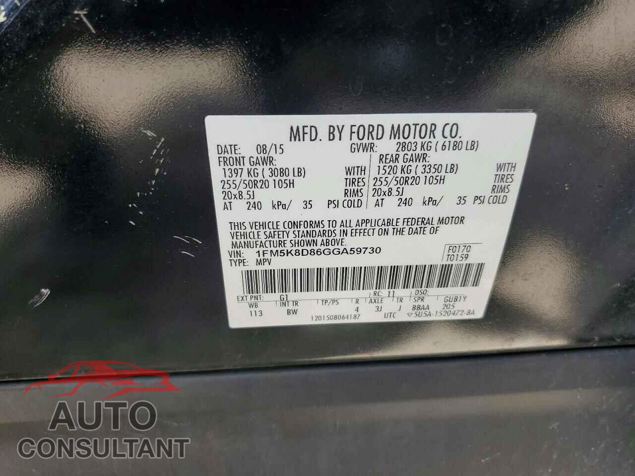 FORD EXPLORER 2016 - 1FM5K8D86GGA59730