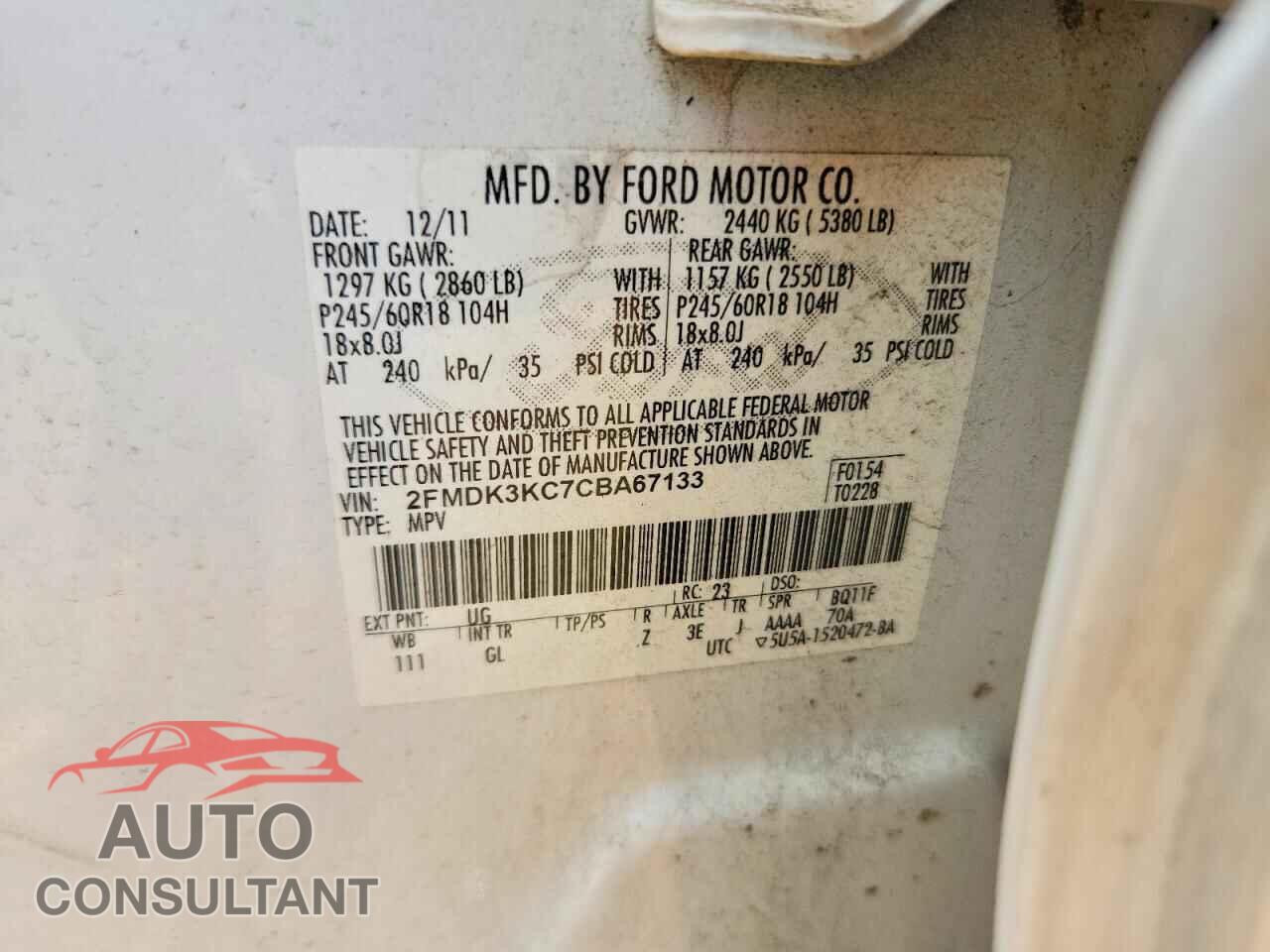 FORD EDGE 2012 - 2FMDK3KC7CBA67133