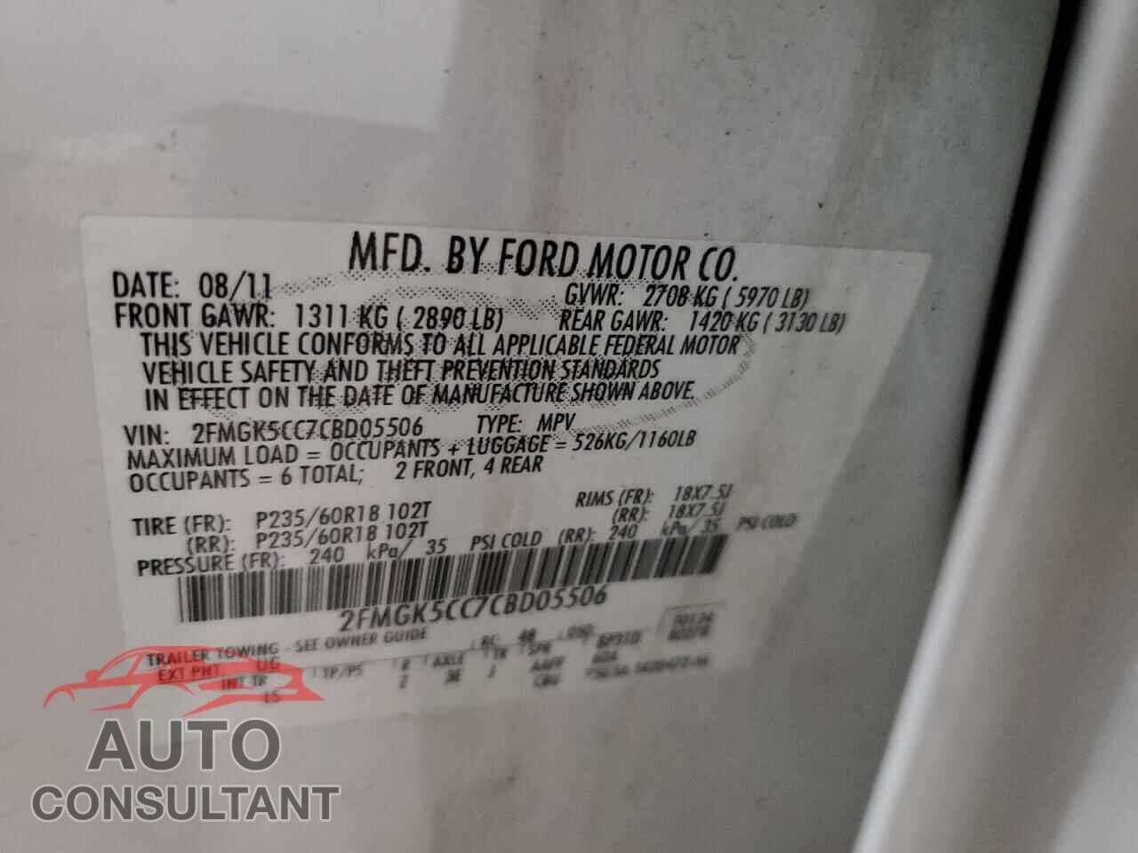 FORD FLEX 2012 - 2FMGK5CC7CBD05506