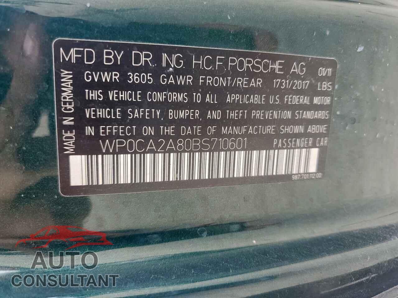 PORSCHE BOXSTER 2011 - WP0CA2A80BS710601