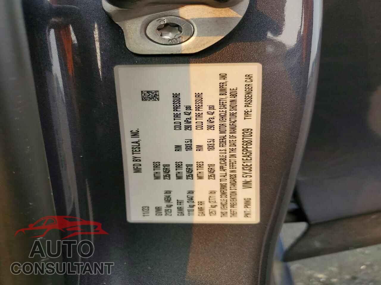 TESLA MODEL 3 2023 - 5YJ3E1EA5PF687039