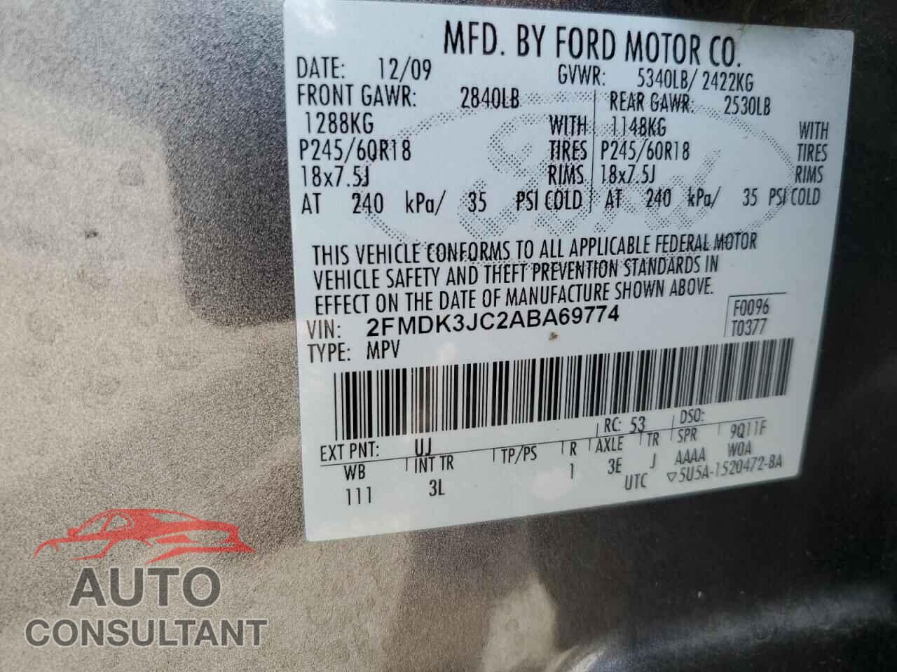 FORD EDGE 2010 - 2FMDK3JC2ABA69774