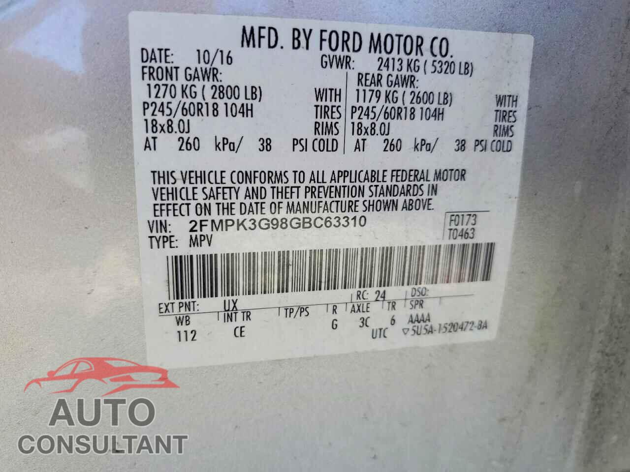 FORD EDGE 2016 - 2FMPK3G98GBC63310