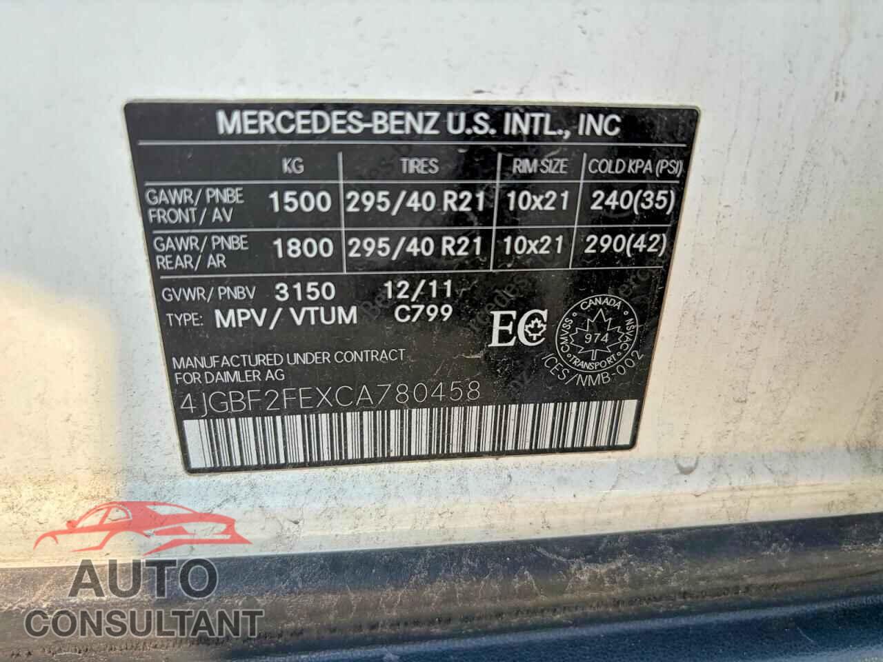 MERCEDES-BENZ GL-CLASS 2012 - 4JGBF2FEXCA780458