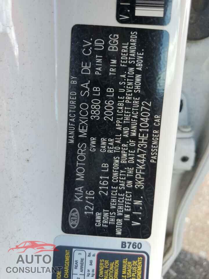 KIA FORTE 2017 - 3KPFK4A73HE104072