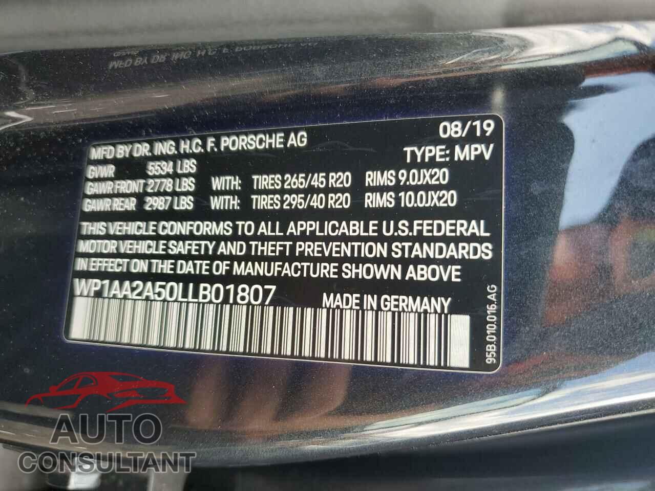 PORSCHE MACAN 2020 - WP1AA2A50LLB01807