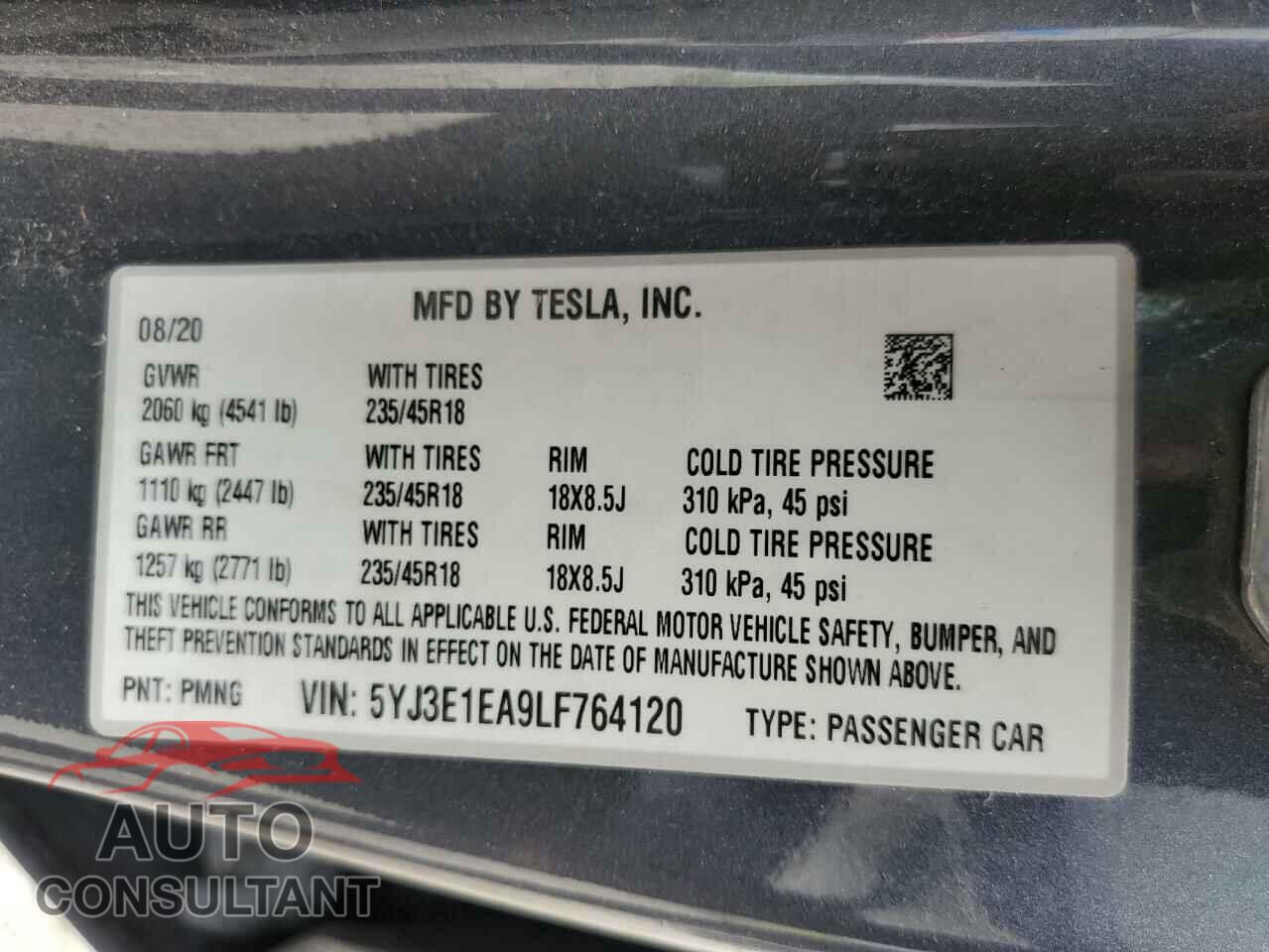 TESLA MODEL 3 2020 - 5YJ3E1EA9LF764120