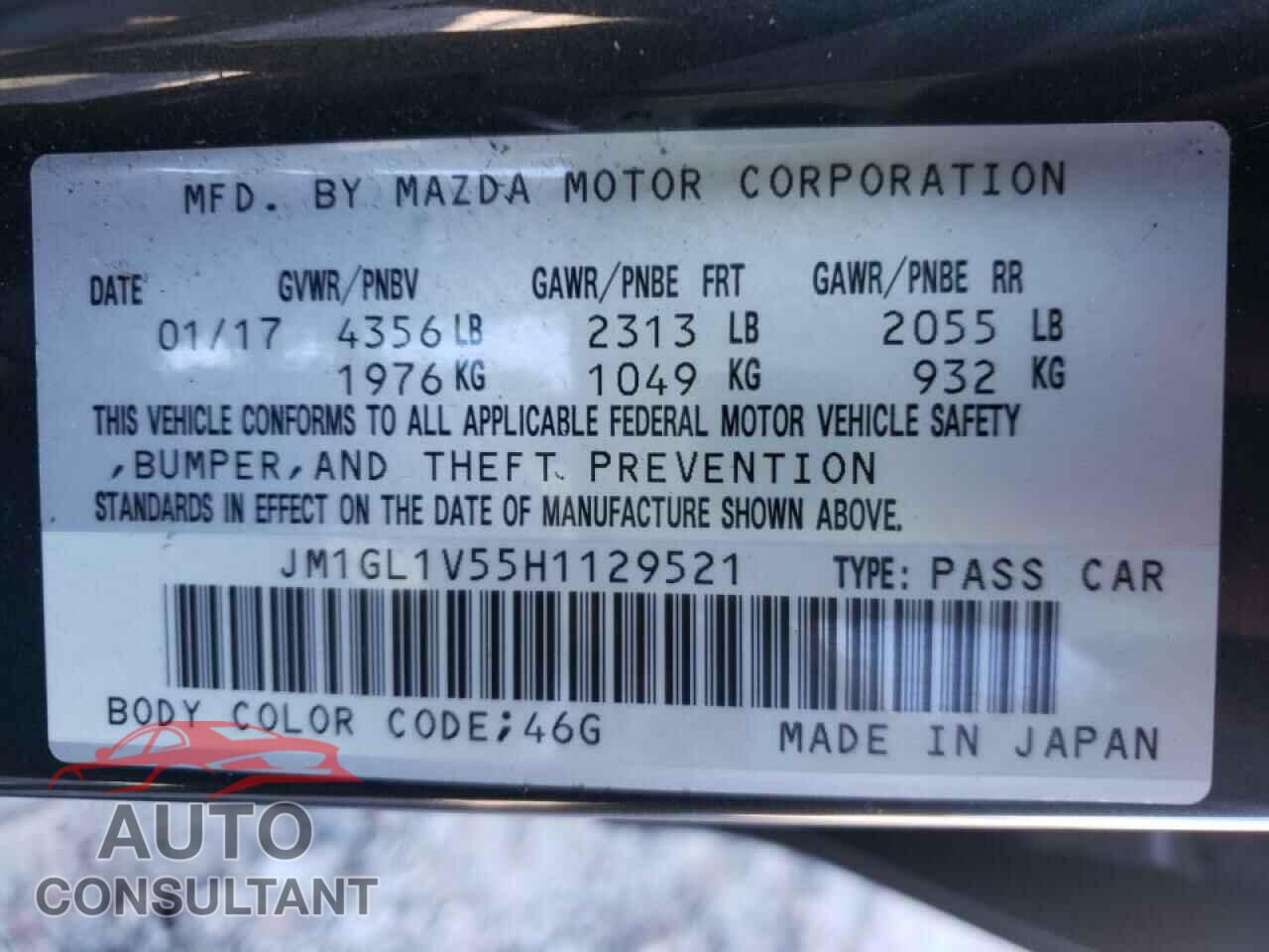 MAZDA 6 2017 - JM1GL1V55H1129521