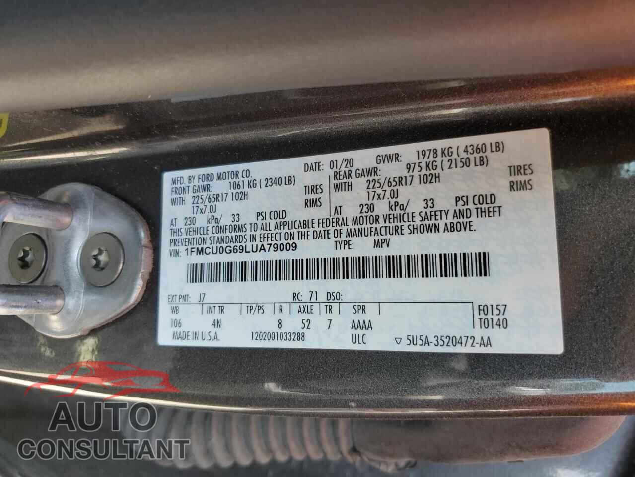 FORD ESCAPE 2020 - 1FMCU0G69LUA79009