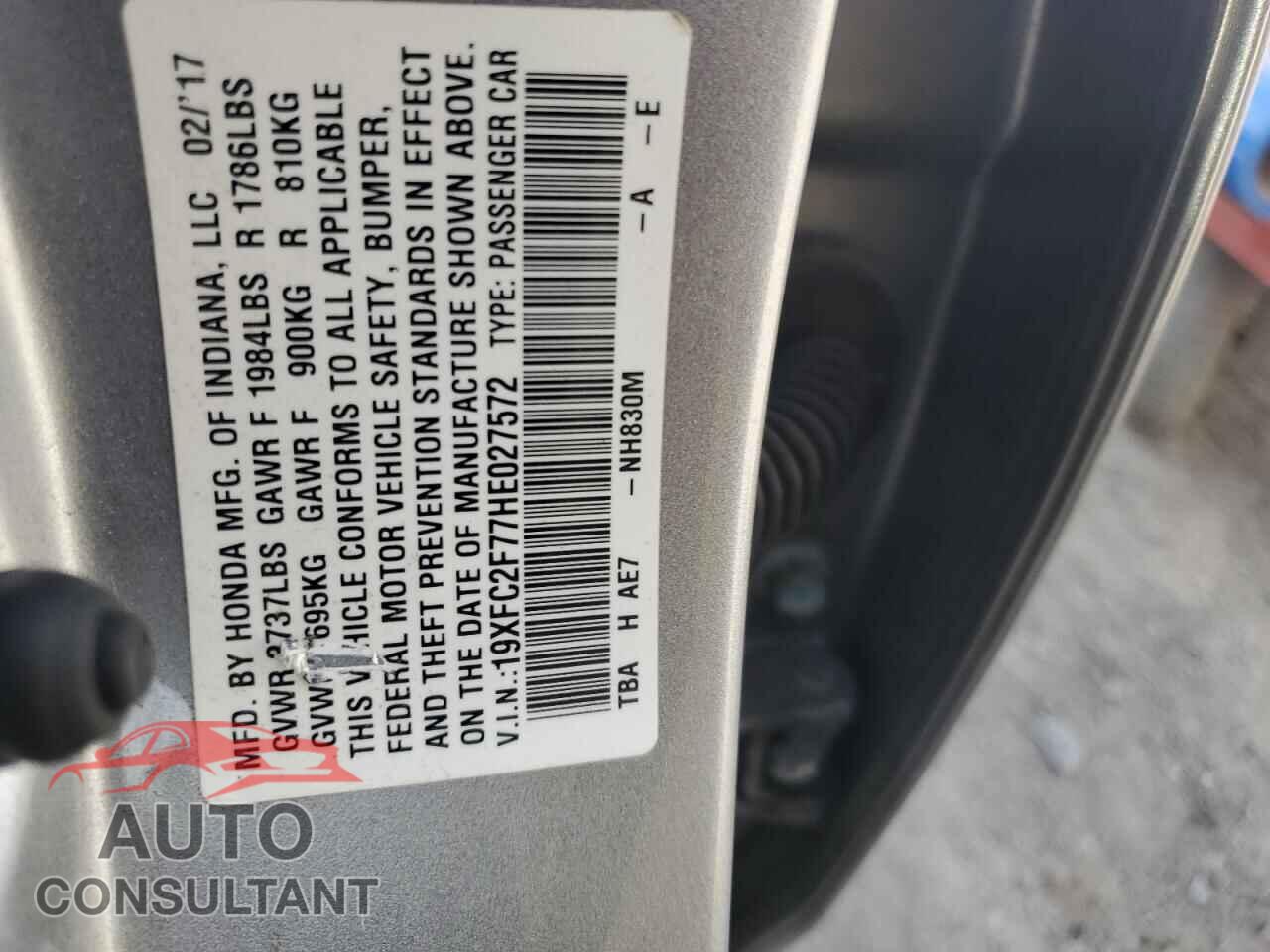 HONDA CIVIC 2017 - 19XFC2F77HE027572