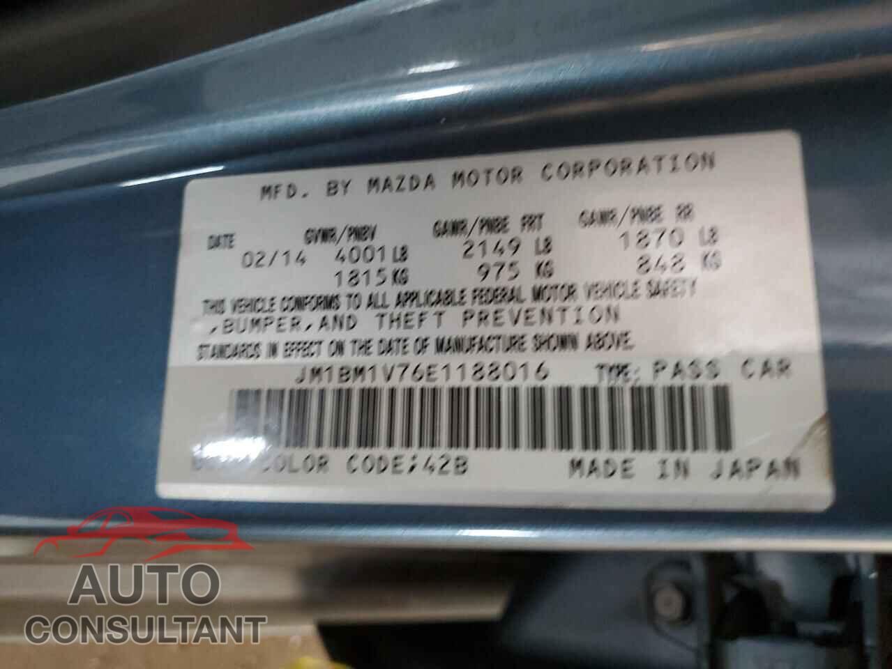 MAZDA 3 2014 - JM1BM1V76E1188016