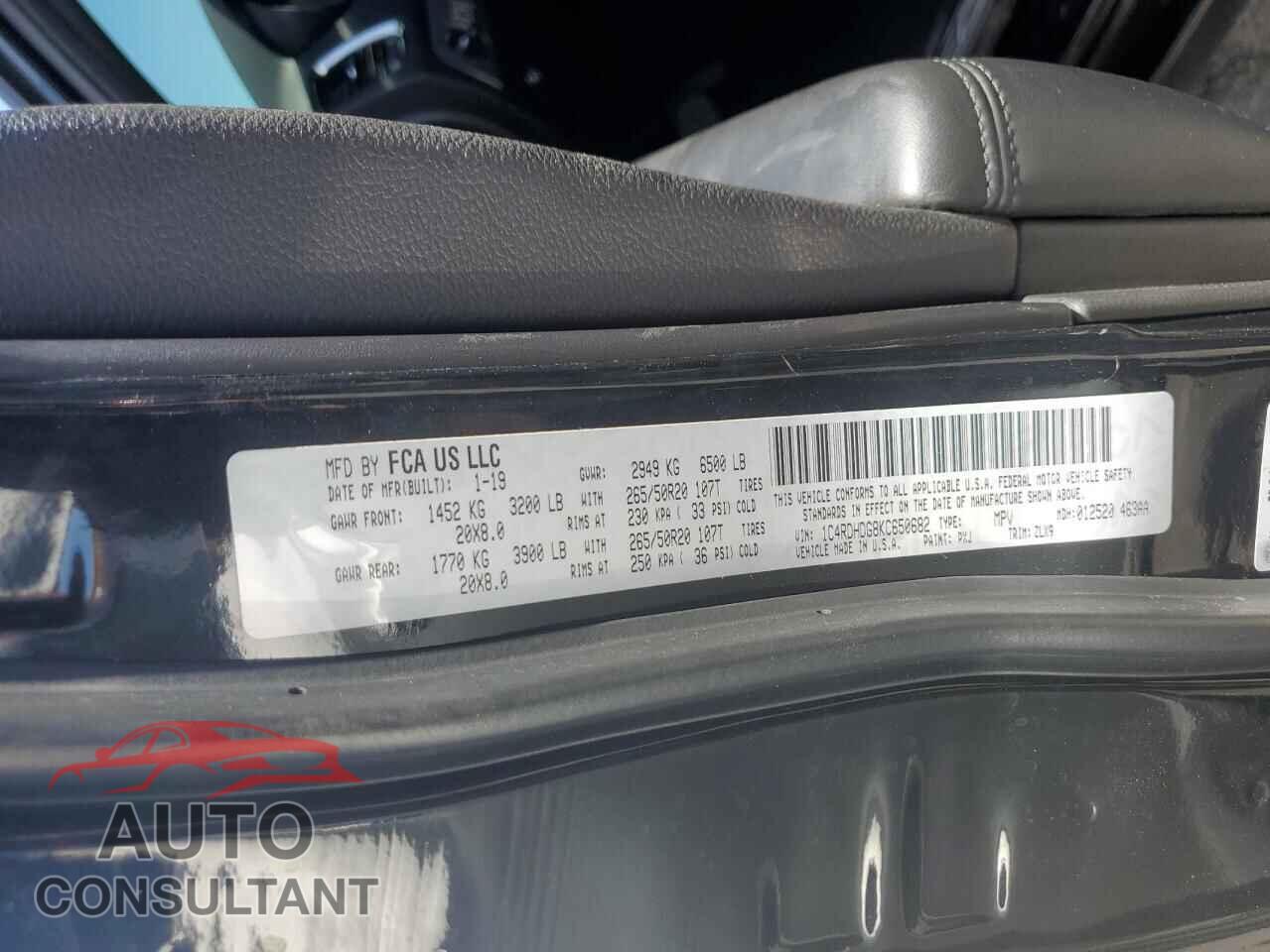 DODGE DURANGO 2019 - 1C4RDHDG8KC650682