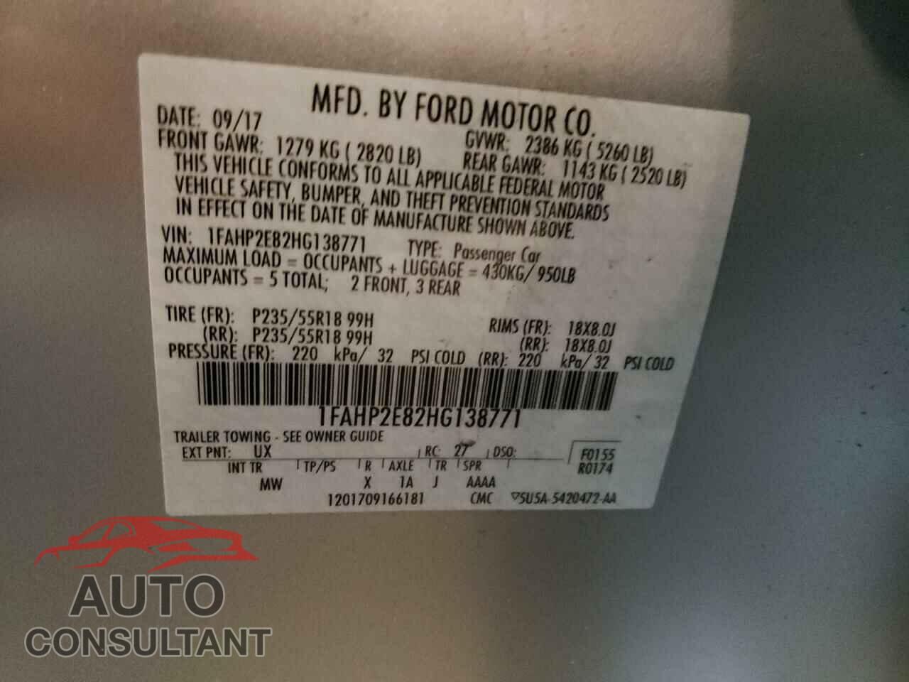 FORD TAURUS 2017 - 1FAHP2E82HG138771