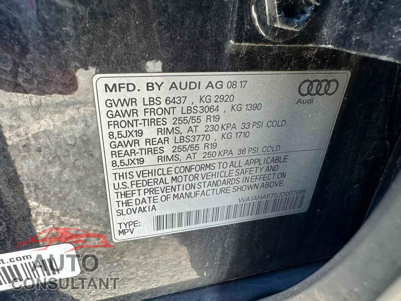 AUDI Q7 2018 - WA1AHAF70JD007669